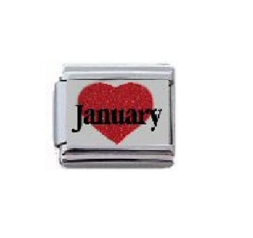 January in Sparkly Heart - Birthmonth 9mm Italian charm - Click Image to Close